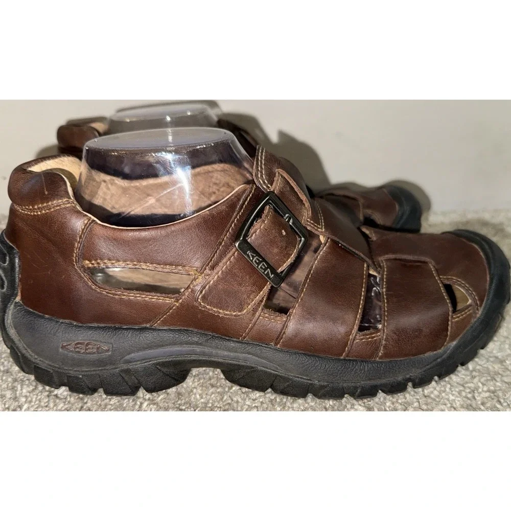 Keen Fishermen Leather Sandals Buckle Closed Toe Brown Mens Size 9.5  XT 0205